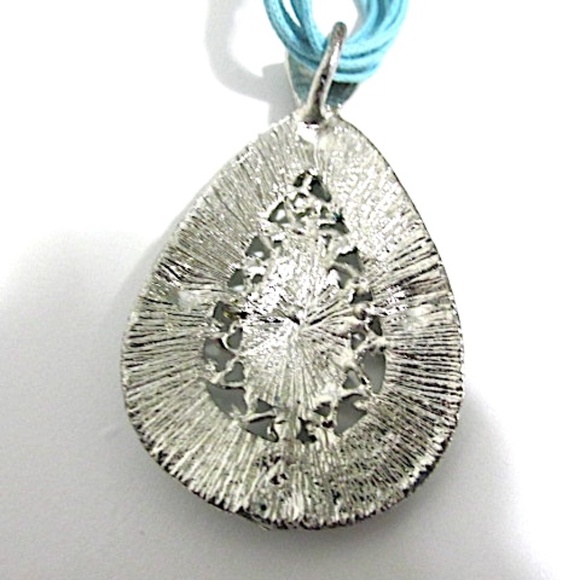 Large Silver Tone Green Emaille Pendant with Rhinestones - Picture 6 of 8